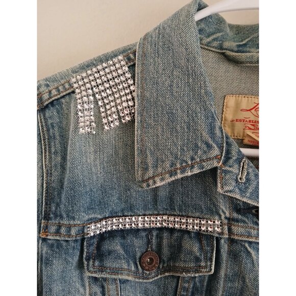 Levis Womens M Jean Jacket Custom Rhinestone Fringe Retro Western Festival Boho - Picture 4 of 8